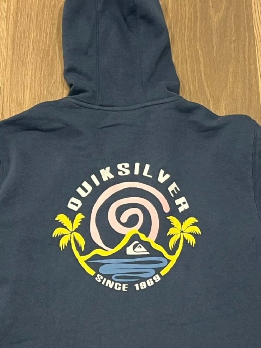 L Mens QUIKSILVER Surf Pullover Hoodie Sweatshirt Sweater Top Shirt 2-Sided Blue